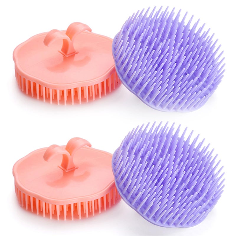 Aroveea Hair Scalp Brush Dandruff Cleaning Brush Shower Scalp Shampoo Brush Scalp Massager Pack of 4 (Orange and Violet) - Image 1